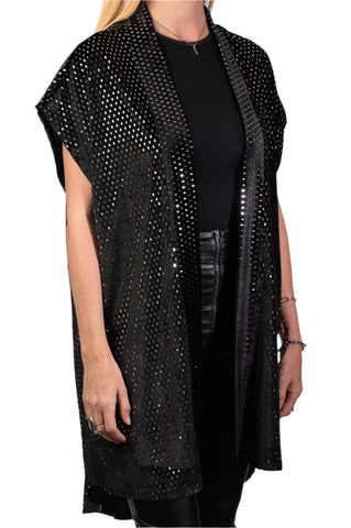 Silver Diamond Black Velvet Vest